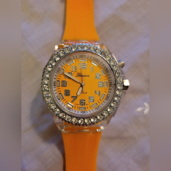 Geneva Platinum Accessories - Geneva Women's Platinum Watch With Orange Silicone Band